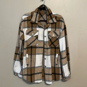 Womens xl plaid shacket brown, tan, black